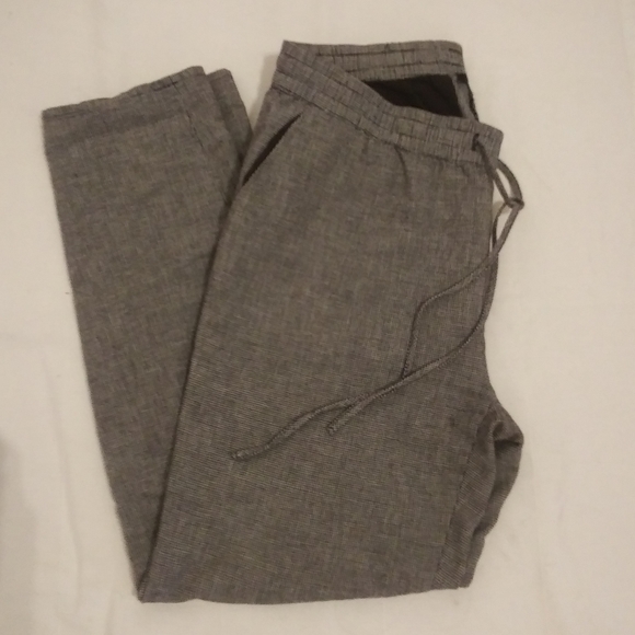 Linen-cotton mix, elastic-waist band casual pants - Picture 5 of 8